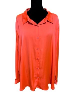 Skies Are Blue Plus 3XL Coral Button-Down Satin Shirt NWOT